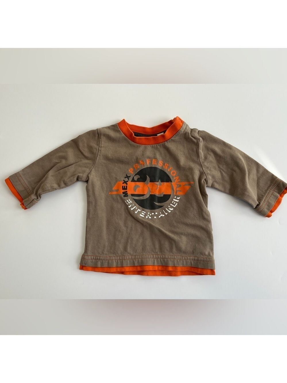 🩵 4/$20 Mexx‎ Brown and Orange Long Sleeve Tee with Graphic Design